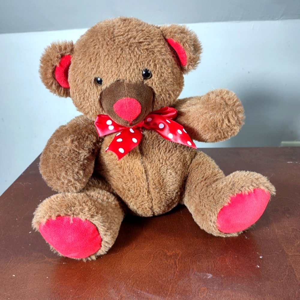 ✓Homerbest Teddy Bear, Brown and Red polkadot Bow tie plush stuff animal - Picture 2 of 9